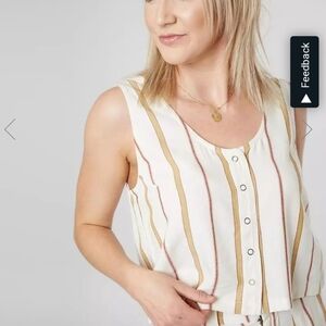 NWT RVCA Note To Self striped snap front tie back crop tank‎ top A99